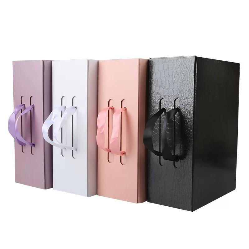 Custom large cardboard folding gift box with ribbon handles