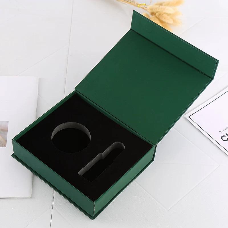 Custom Packing Box Gift Box Dark Green Cover Satin Lining