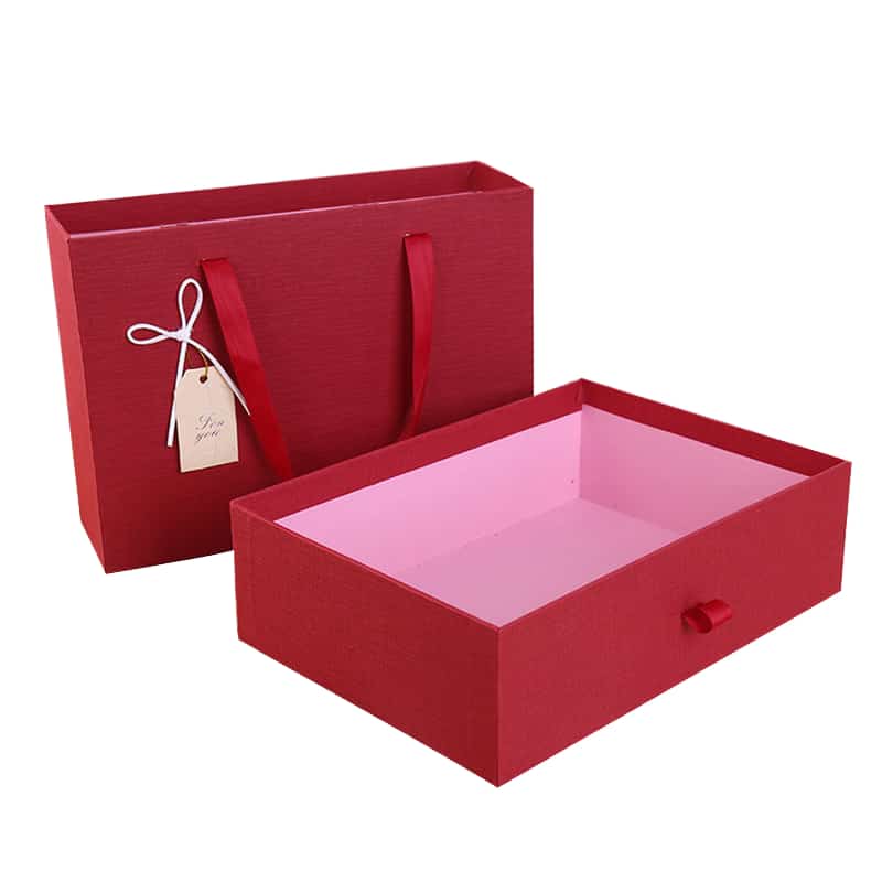 Wholesale custom red gift box bow ribbon handle carry bag