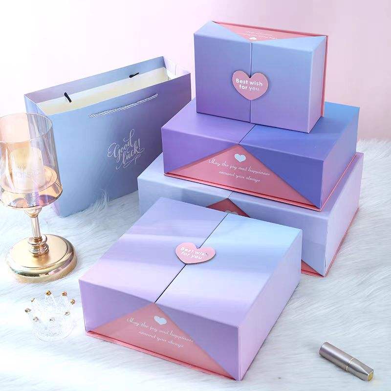 Double door gift box high grade cardboard gradient packaging