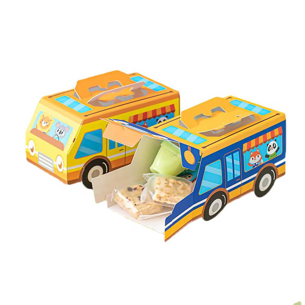 Custom Design Wholesale Bus Shaped Candy Snack Packaging Foldable Gift Box for Kids