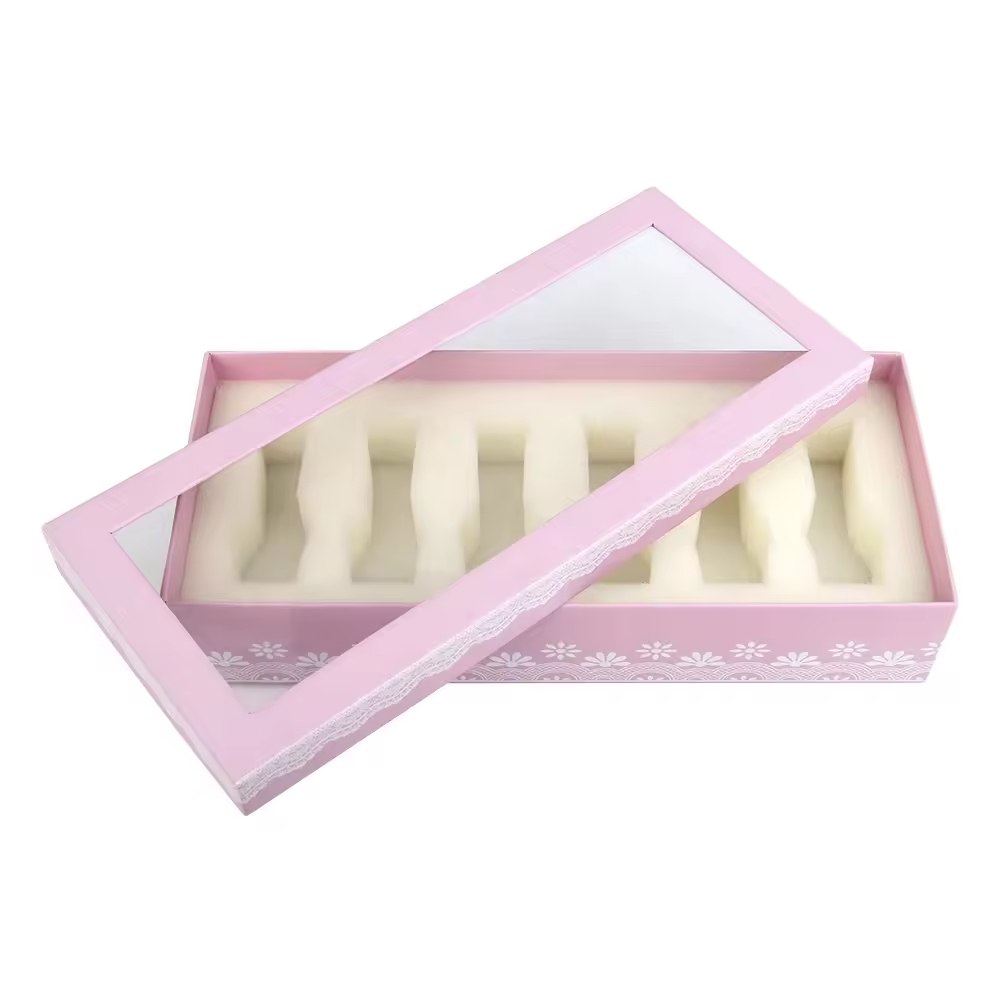 Clear Top Nail Polish Boxes Packaging Custom logo Luxury pink Press on Nail Packaging Box